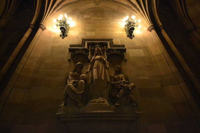 Manchester John Rylands library statue John Cassidy theology directing the labours of science and art